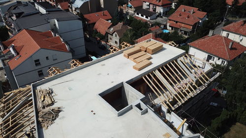 High angle view of buildings in city