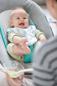 High angle view of cute baby boy at home