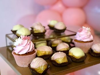 Close-up of cupcakes on table