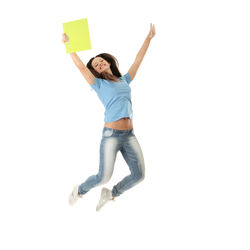 Woman jumping against white background