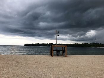 Scenic view of sea against storm clouds