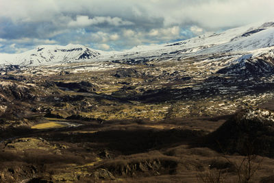 Scenic view of snowcapped mountains against sky