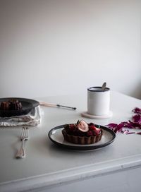 High angle view of breakfast on table