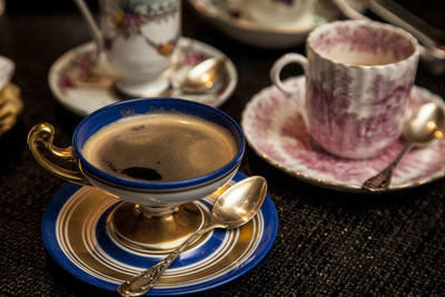 Close-up of coffee served on table