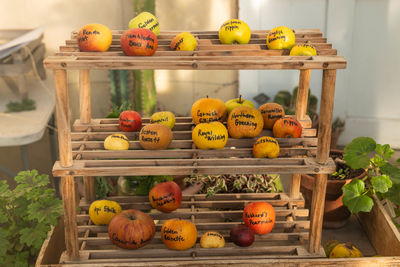 Close-up of pumpkins on table