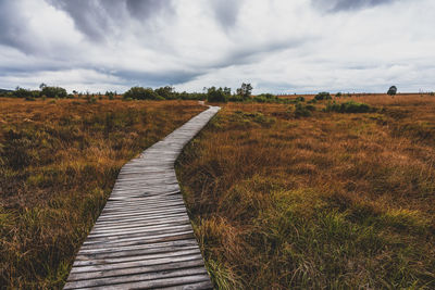 View of trail on landscape against sky