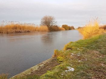 Scenic view of lake against sky