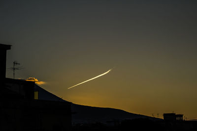 High section of silhouette mountain range against clear sky