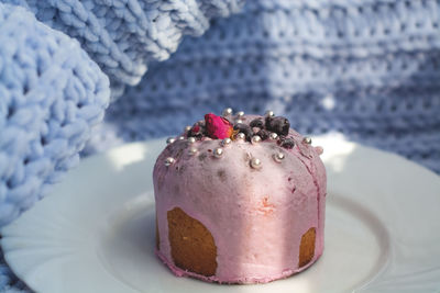 Close-up of dessert in plate on table