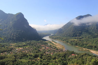 Scenic view of landscape and mountains against sky