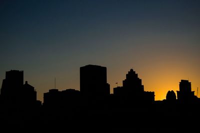 Silhouette of city at sunset