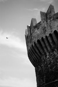 Low angle view of bird flying against sky