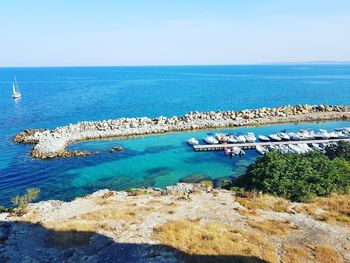 High angle view of beach against sky