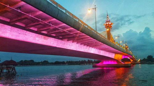 View of illuminated bridge over river