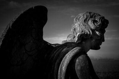 Close-up of statue against sky at night