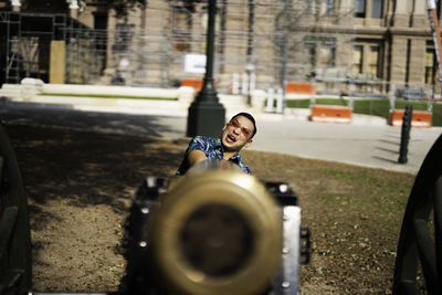 One man behind a canon near the texas capital