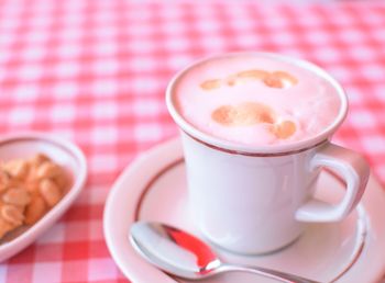High angle view of coffee on table
