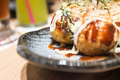 Close-up of food in plate on table