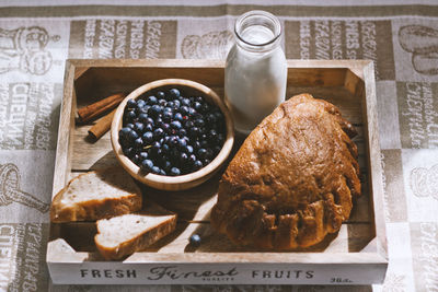 Close-up of breakfast served on table