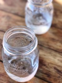 High angle view of drink in jar on table