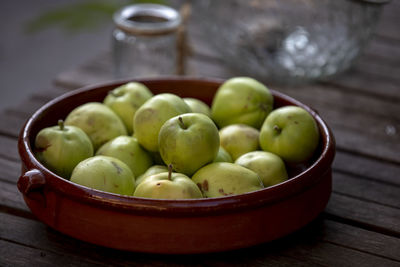 Close-up of fruits in bowl on table