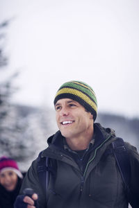 Mid-adult hiker smiling