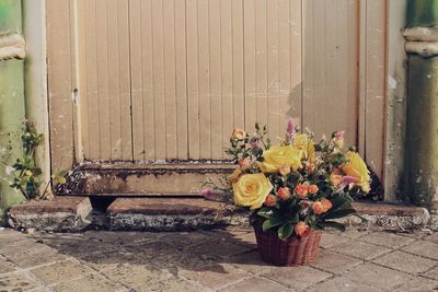 Flower pot against plants