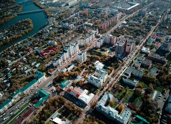 High angle view of street amidst buildings in city penza