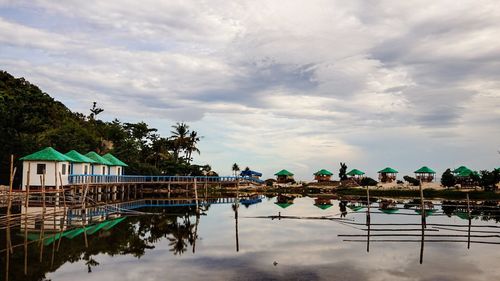 Reflection of trees in water against sky