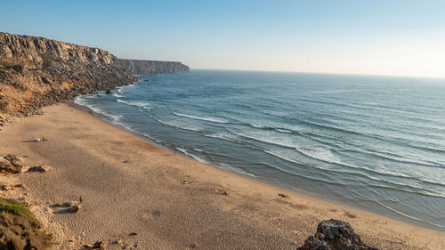 Scenic view of beach against clear sky