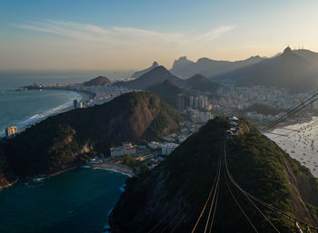 Amazing view of the coast of rio de janeiro in brazil seen from the sugar loaf mountain at sunset