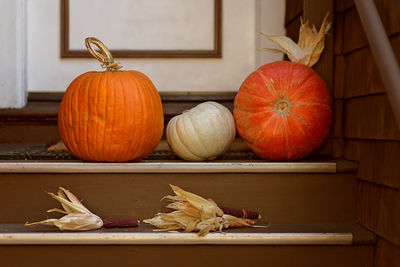 Close-up of pumpkins on table