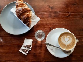 High angle view of breakfast on table