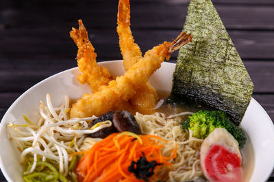 Close-up of noodles in bowl