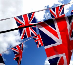 Low angle view of flag against sky