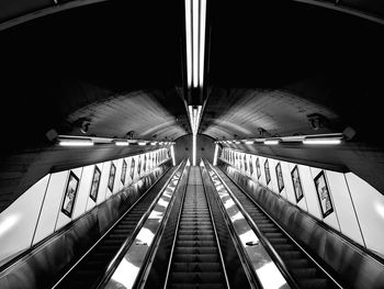 High angle view of illuminated subway station