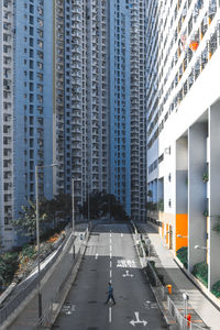 View of city street and modern buildings