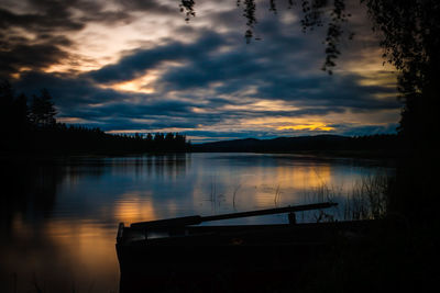 Scenic view of lake against sky at sunset