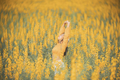 High angle view of person standing on field