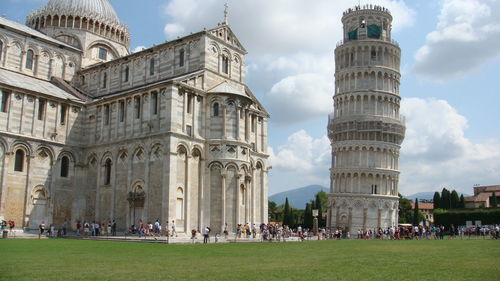 Tourists in front of historical building