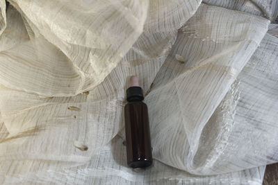 High angle view of beer bottle