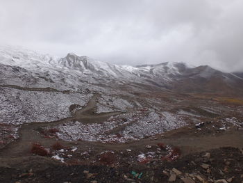 Scenic view of snowcapped mountains against sky