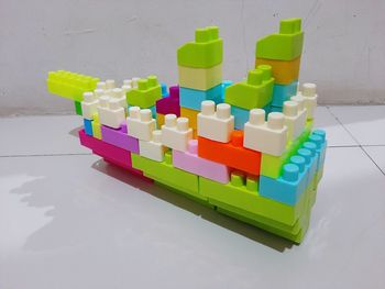 High angle view of toys on table