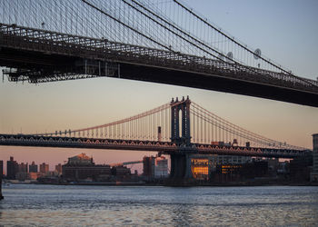 View of suspension bridge in city