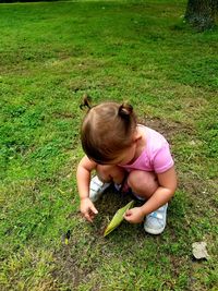 High angle view of girl on field