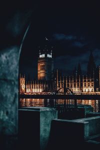 Illuminated buildings in city at night