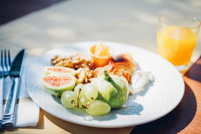 Close-up of breakfast served on table