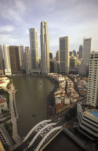 River and buildings in city