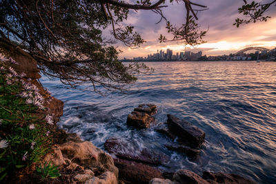 Scenic view of sea against sky during sunset