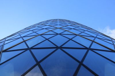 Low angle view of modern building against blue sky